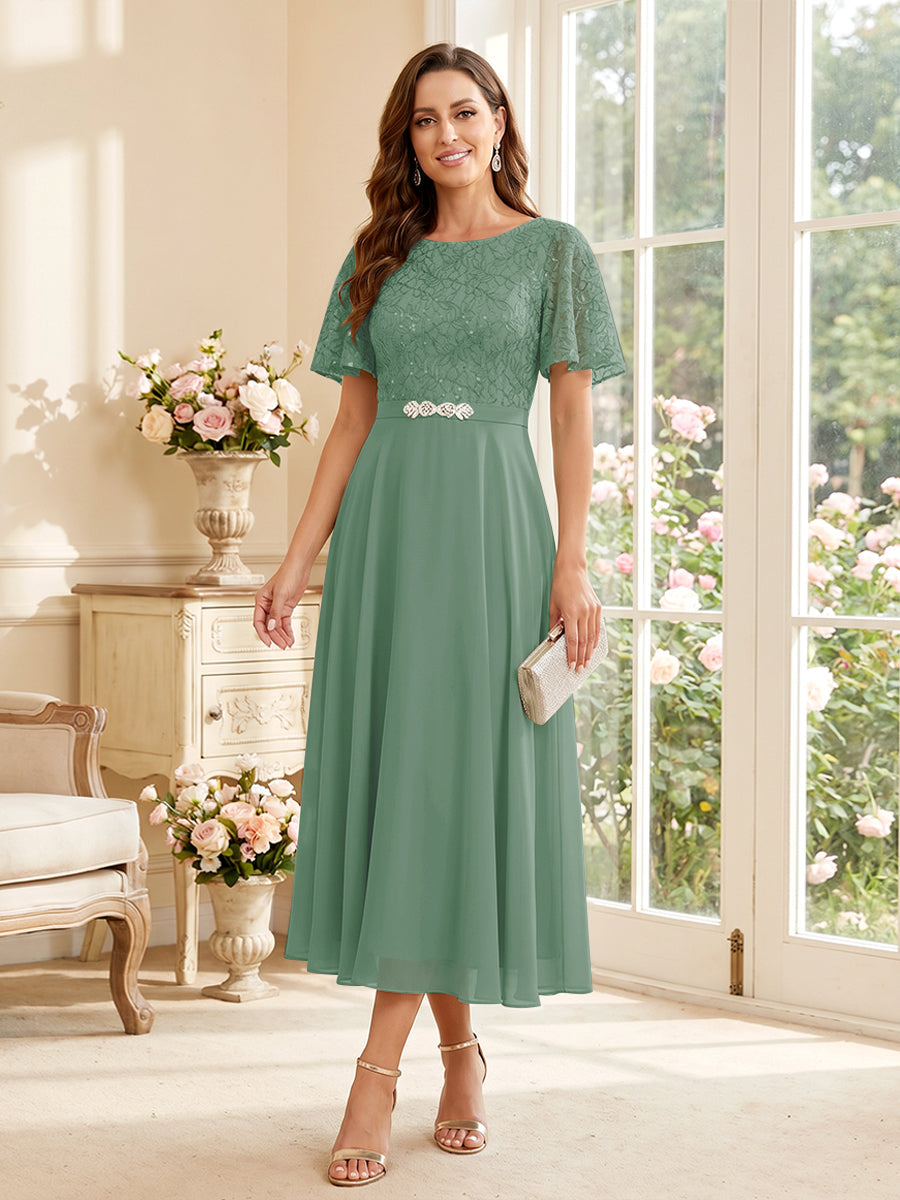 Elodie eucalyptus front view mother of the bride dress