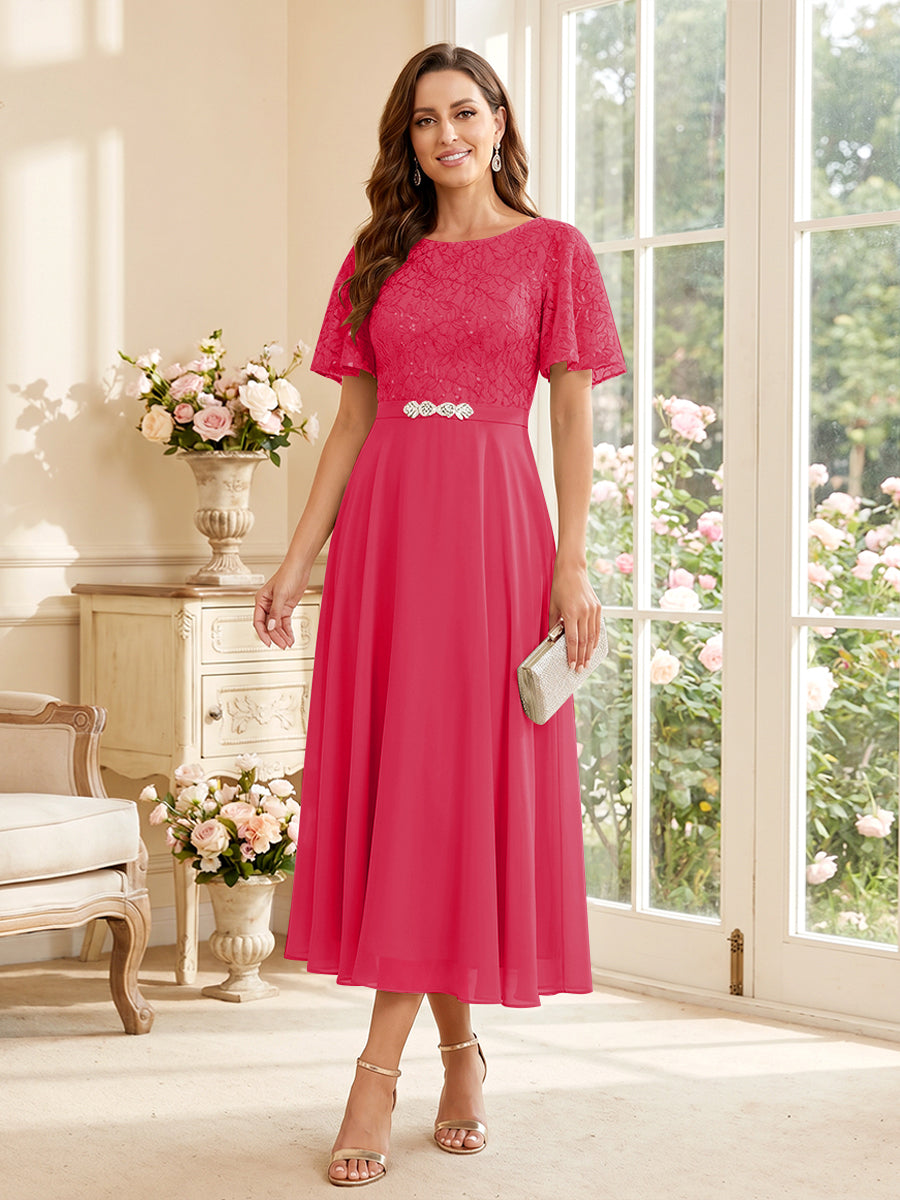 Elodie hot pink front view mother of the bride dress