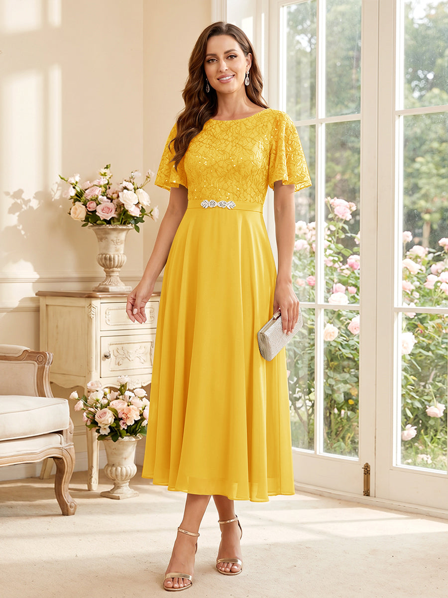 Elodie gold front view mother of the bride dress