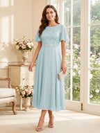 Elodie sky blue front view mother of the bride dress