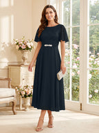 Elodie navy blue front view mother of the bride dress