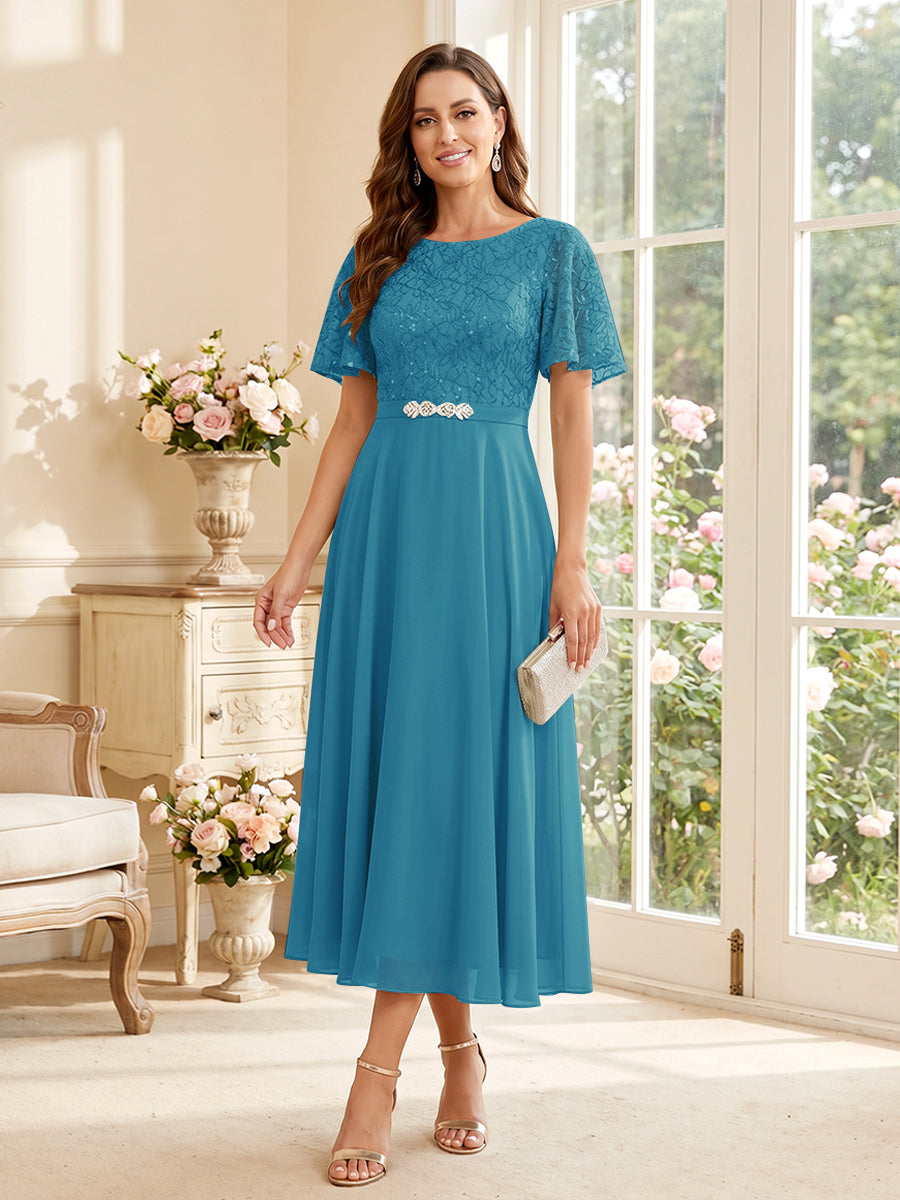 Elodie ocean blue front view mother of the bride dress