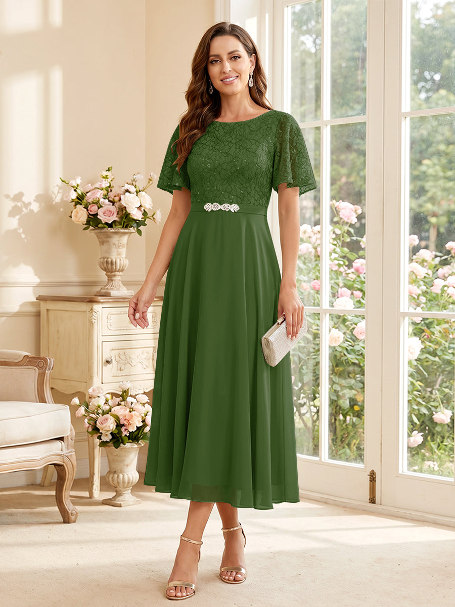 Elodie olive green front view mother of the bride dress