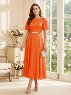 Elodie orange front view mother of the bride dress