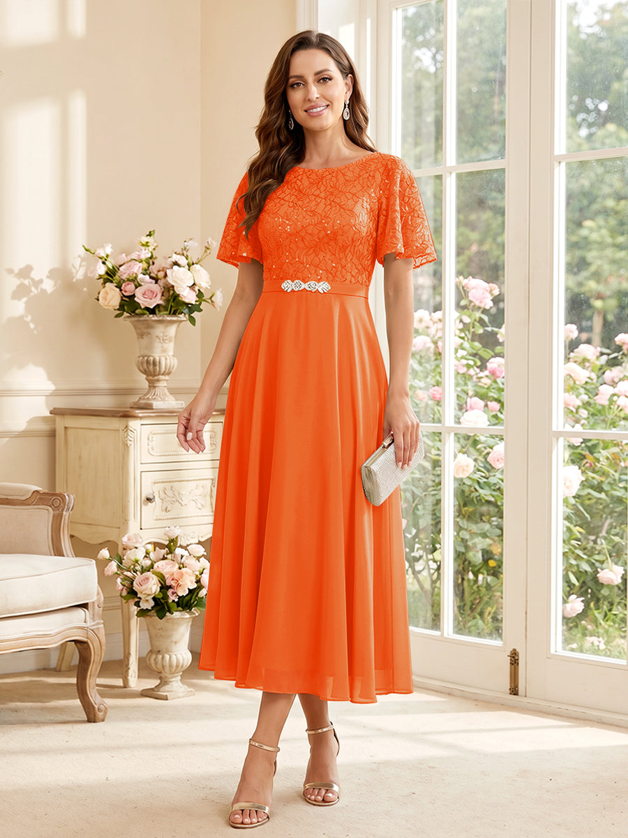 Elodie orange front view mother of the bride dress