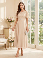 Elodie peach front view mother of the bride dress