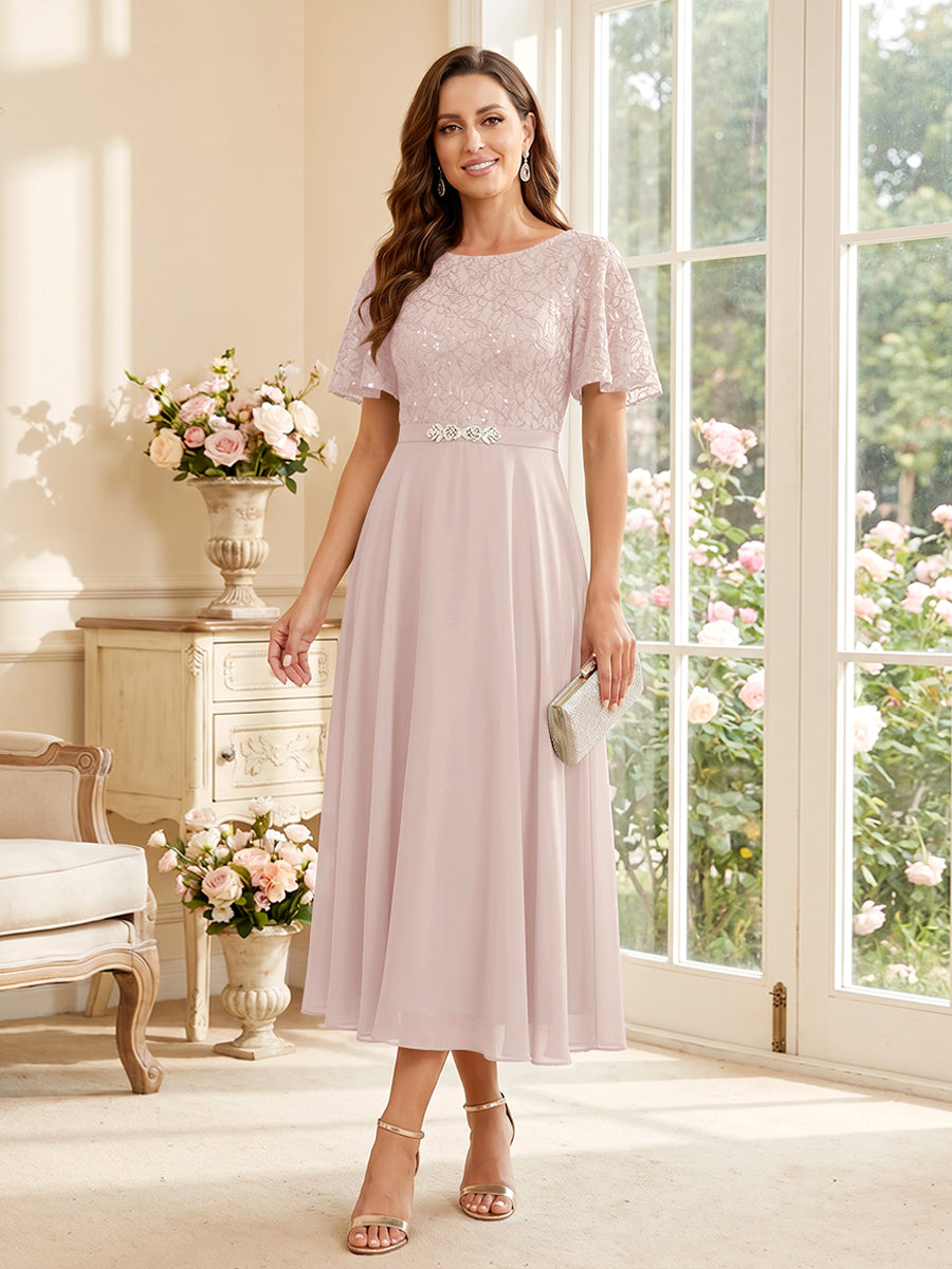 Elodie rose pink front view mother of the bride dress
