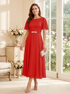 Elodie red front view mother of the bride dress