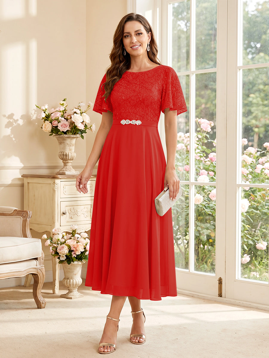 Elodie red front view mother of the bride dress