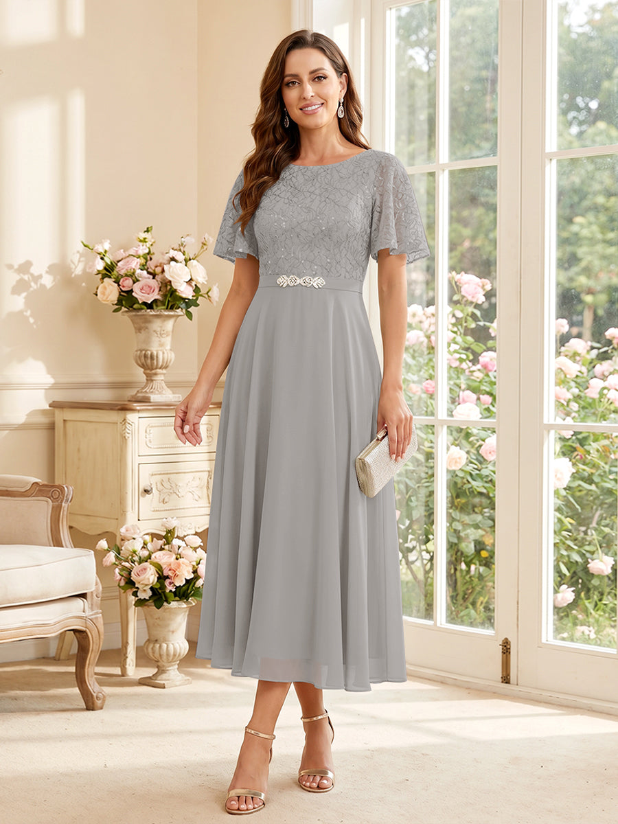 Elodie silver front view mother of the bride dress