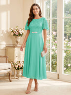 Elodie turquoise front view mother of the bride dress