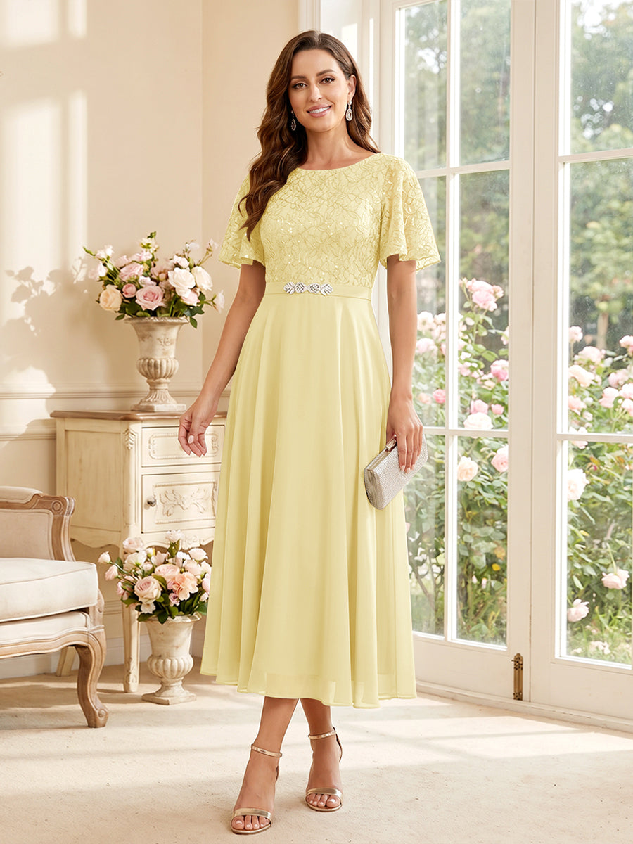 Elodie yellow front view mother of the bride dress