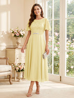 Elodie yellow front view mother of the bride dress