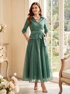 Ophelia Lane Sage Green front view wedding guest dress