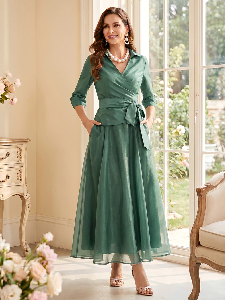 Henrietta Pearl Sage Green front view mother of the bride dress