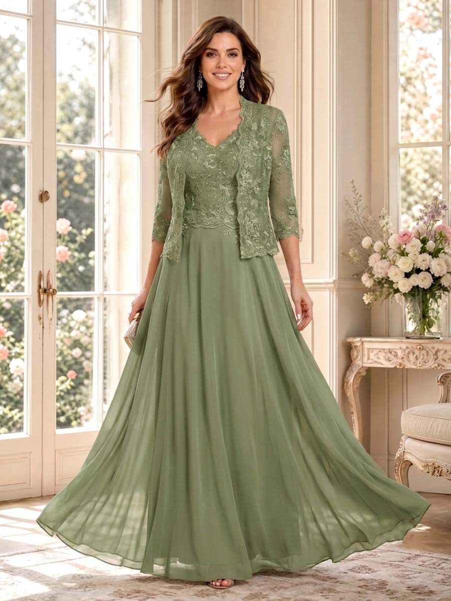 Imelda Grace Olive Green front view mother of the bride dress