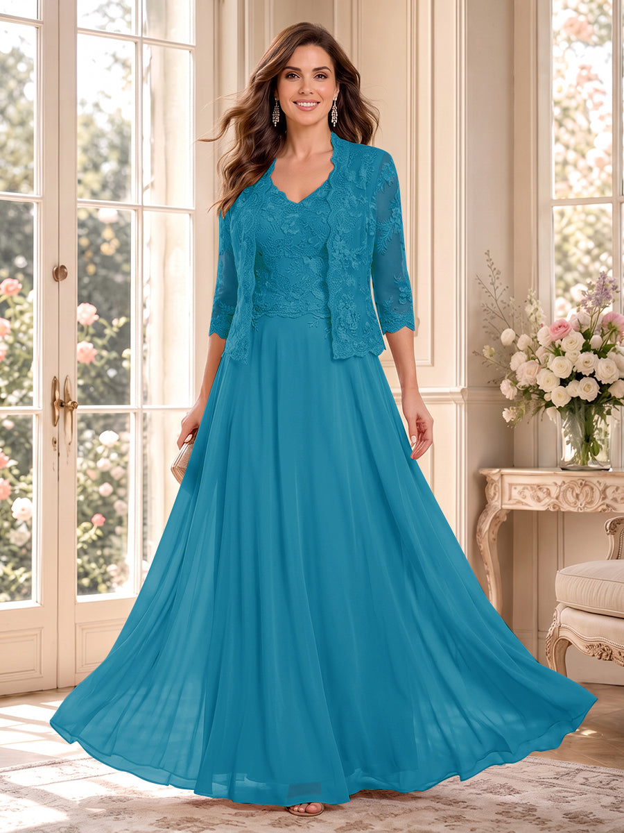 Imelda Grace Turquoise front view mother of the bride dress