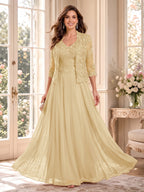 Imelda Grace Champagne front view mother of the bride dress