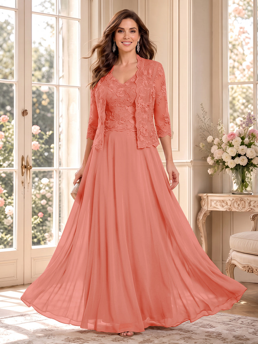Imelda Grace Coral front view mother of the bride dress