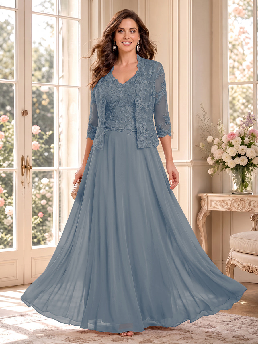 Imelda Grace Dusty Blue front view mother of the bride dress