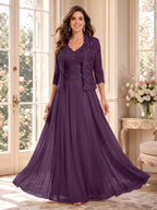 Imelda Grace Grape front view mother of the bride dress