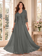 Imelda Grace Grey front view mother of the bride dress