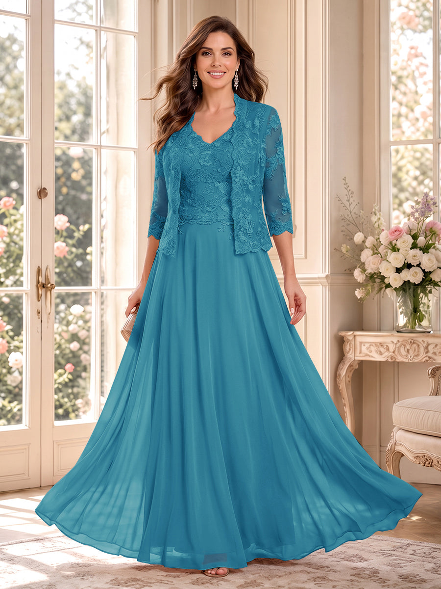 Imelda Grace Ocean Blue front view mother of the bride dress