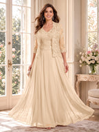 Imelda Grace Peach front view mother of the bride dress