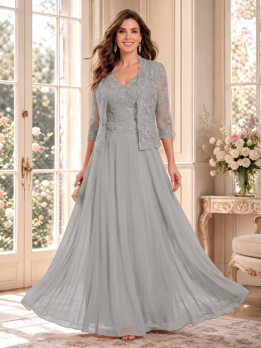 Imelda Grace Silver front view mother of the bride dress