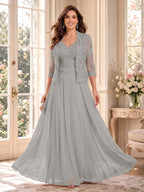 Imelda Grace Silver front view mother of the bride dress