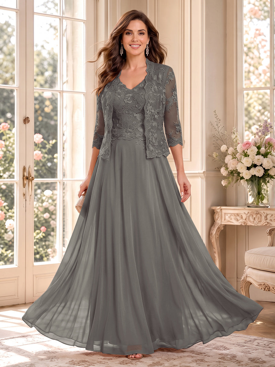 Imelda Grace Steel Grey front view mother of the bride dress