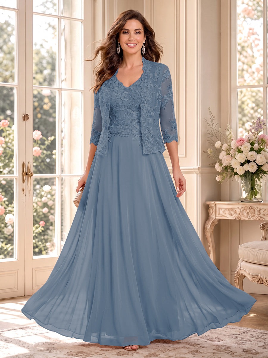 Imelda Grace Steel Blue front view mother of the bride dress