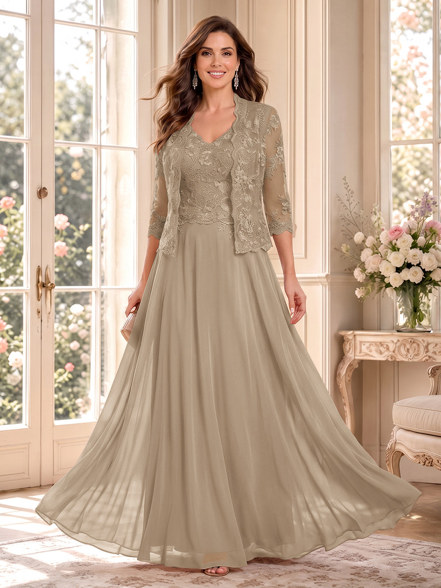 Imelda Grace Taupe front view mother of the bride dress