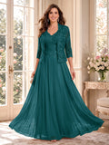 Imelda Grace Teal front view mother of the bride dress