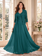 Imelda Grace Teal front view mother of the bride dress