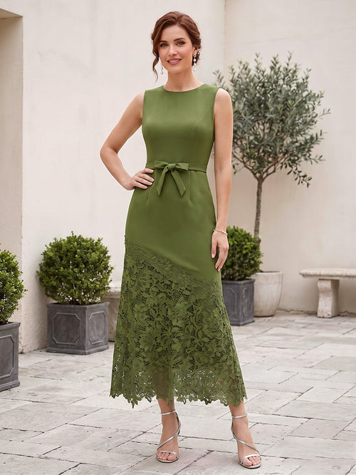 Briony Olive Green front view wedding guest dress