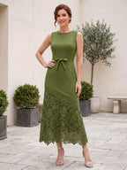 Penelope Iris Olive Green front view mother of the bride dress