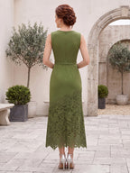 Briony Olive Green back view wedding guest dress