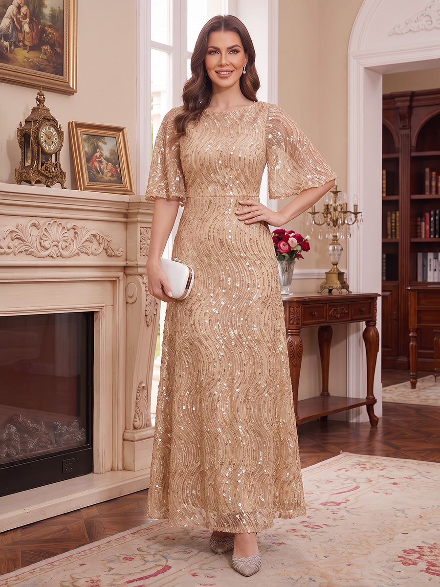 Romilda Claire Champagne front view mother of the bride dress