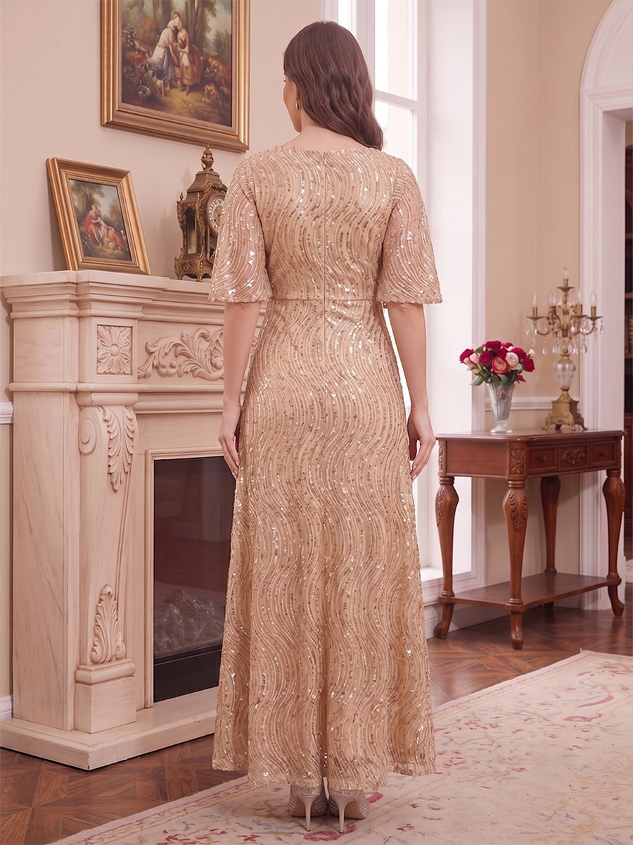 Romilda Claire Champagne back view mother of the bride dress