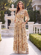 Sabine Laurel Champagne front view mother of the bride dress