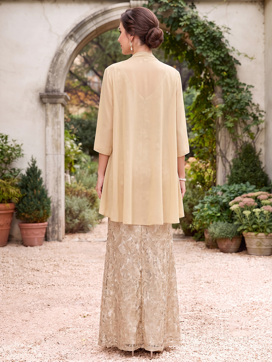 Tamsin Grace Champagne back view mother of the bride dress