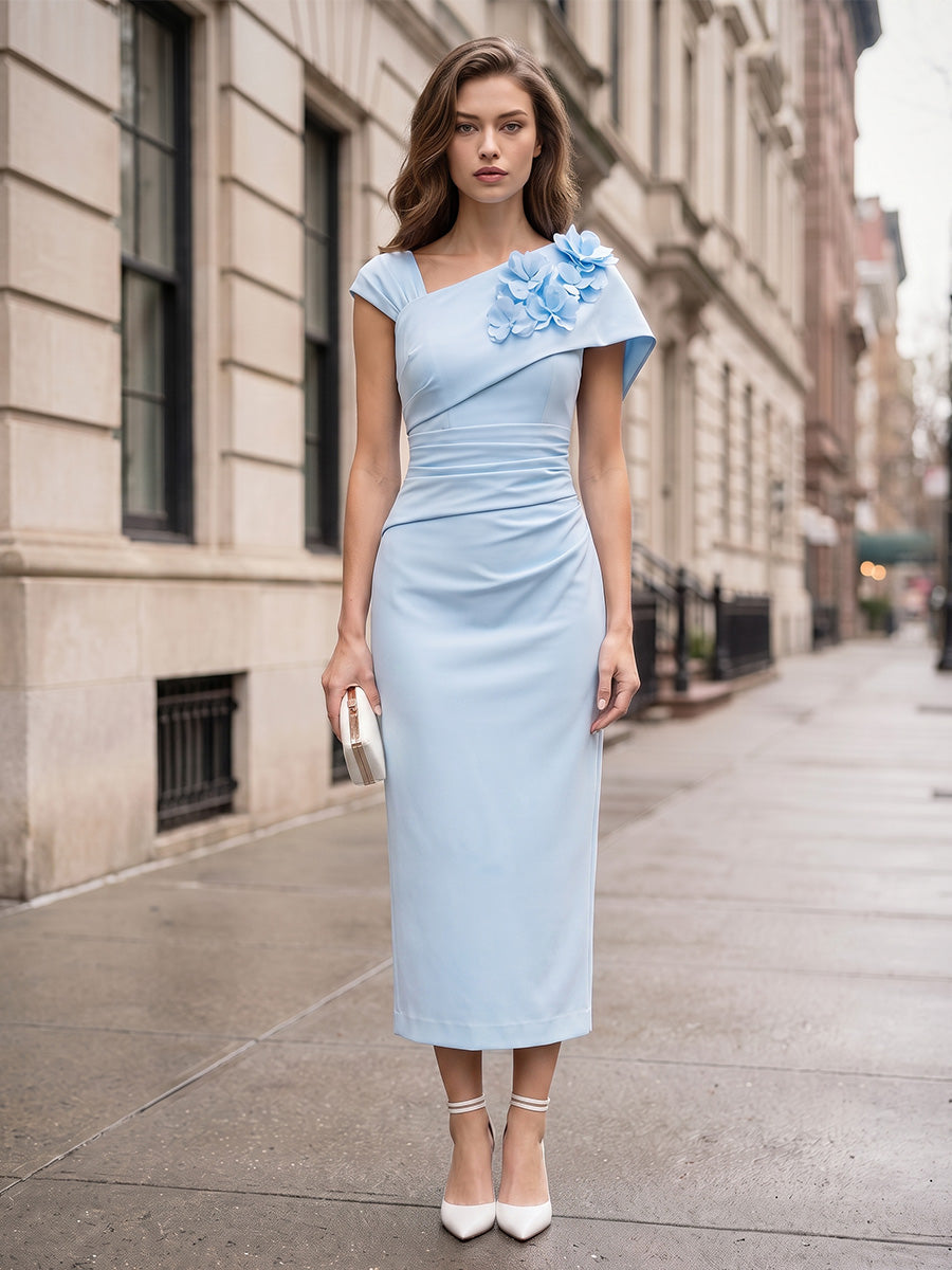 Wynn Sky Blue front view wedding guest dress