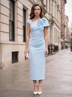 Wynn Sky Blue front view wedding guest dress
