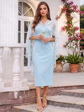 Blythe Sky Blue front view wedding guest dress
