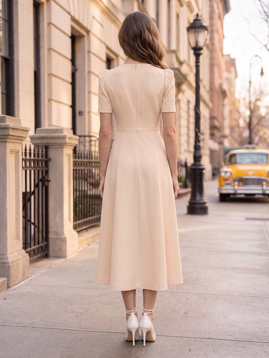 Quilla Nude back view wedding guest dress
