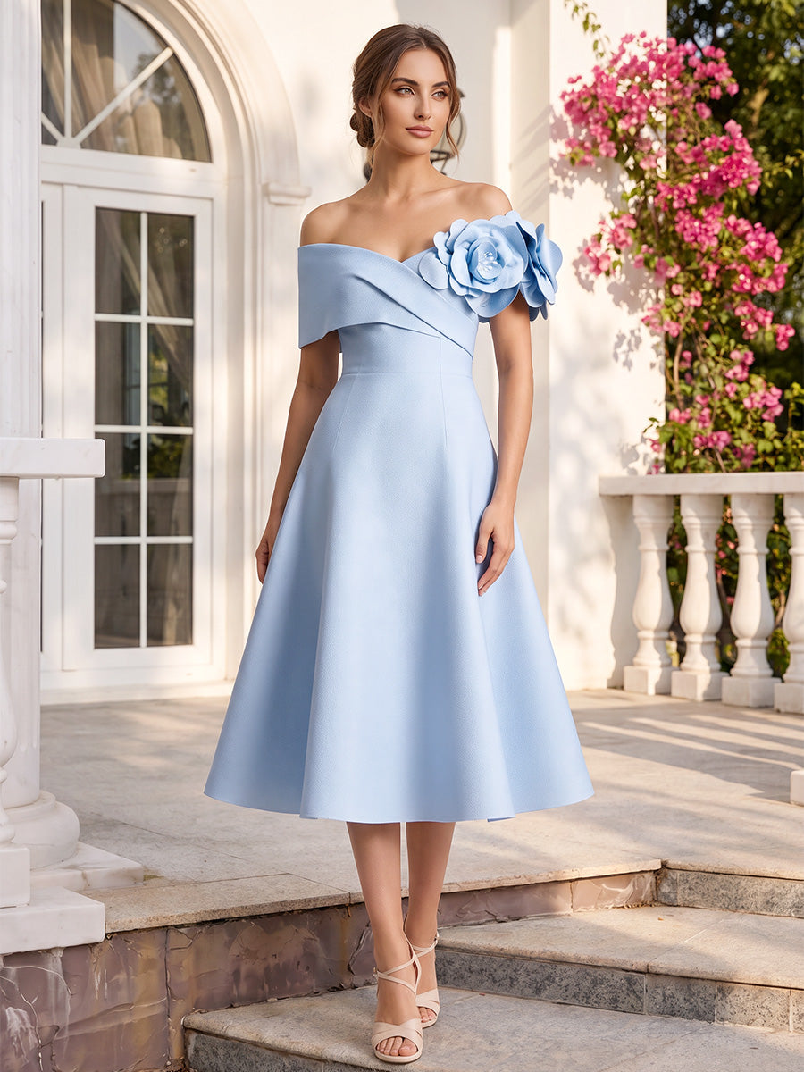 Yara Sky Blue front view wedding guest dress