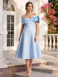 Yara Sky Blue front view wedding guest dress