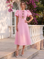 Evelina Grey Rose Pink front view wedding guest dress
