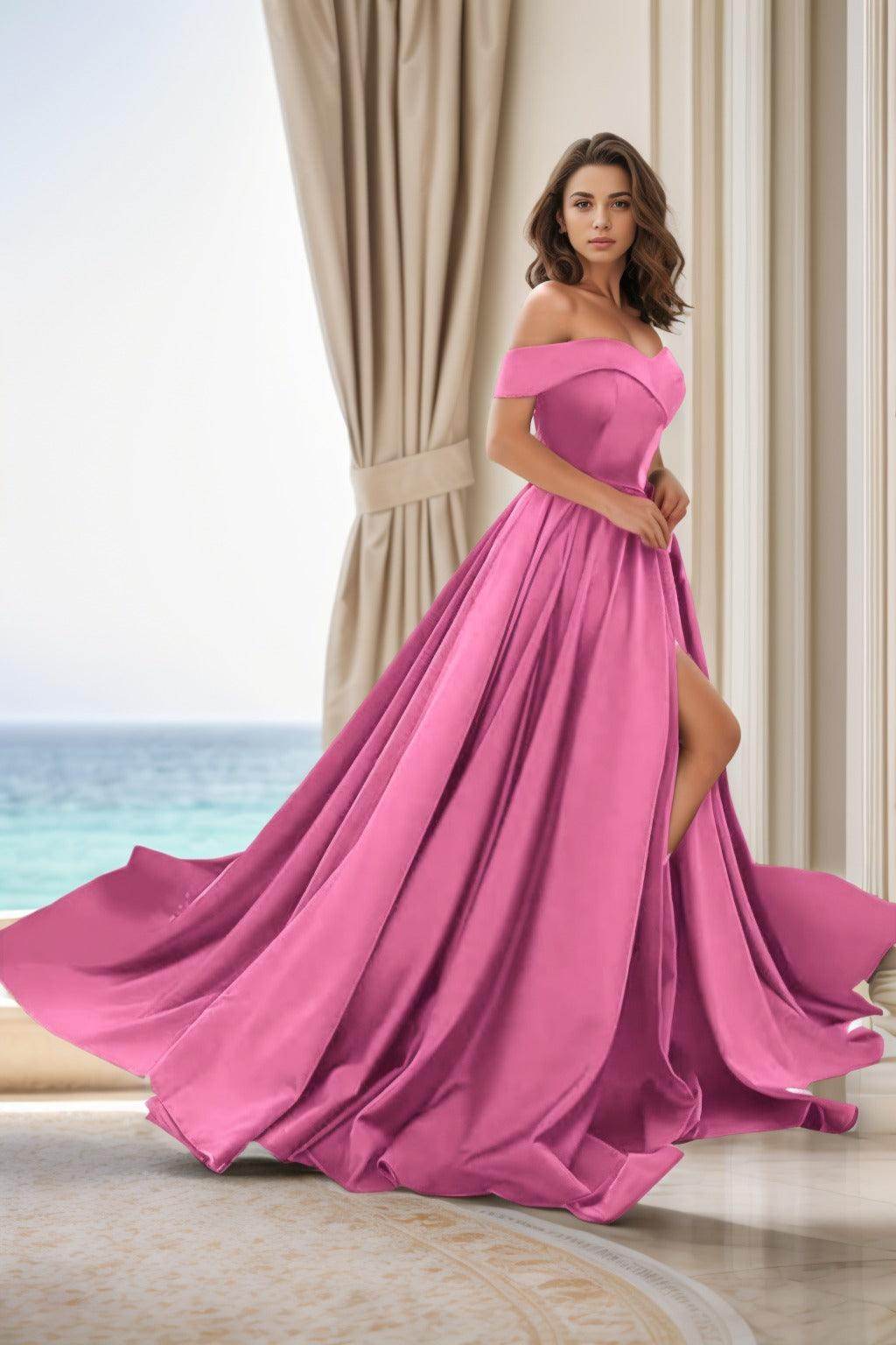Elegant A Line Court Train Satin Prom Dress for Prom